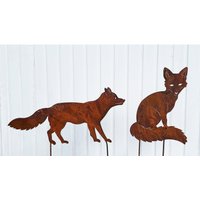 Fuchs Laufend 30x66cm/Sitzend 40x30cm Zum Stecken Gartenstecker Edelrost Gartendeko Wetterfest Rost Gartenfigur Metall Geschenk von Dekowelt1111