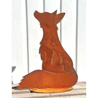 Gartenfigur Fuchs Sitzend Schaut Hoch 35x28cm Auf Platte Edelrost Wetterfest Rost Metall Rostfigur Tierfigur Rostige Gartendeko Metalldeko von Dekowelt1111