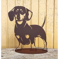 Gartenfigur Hund Dackel Wasti 40x37cm Auf Platte Edelrost Wetterfest Rost Metall Rostfigur Rostige Gartendeko Vintage Landhaus Deko von Dekowelt1111