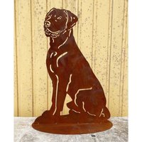 Gartenfigur Hund Sitzend 50x35cm Auf Platte Edelrost Wetterfest Rost Metall Rostfigur Labrador Boxer Rostige Gartendeko Landhaus Deko von Dekowelt1111