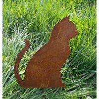Gartenfigur Katze Sitzend 30x25cm Gartenstecker Edelrost Wetterfest Rost Metall Rostfigur Rostige Gartendeko Beetstecker Kätzchen von Dekowelt1111