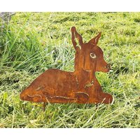 Gartenfigur Rehkitz Liegend 53X45cm Xl Gartenstecker Edelrost Rost Metall Rostfigur Rostige Gartendeko Herbstdeko Waldtier Beetstecker von Dekowelt1111