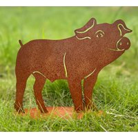 Gartenfigur Schwein Ferkel 24x20cm Auf Platte Edelrost Wetterfest Rost Metall Rostfigur Hausschwein Figur Tier Landhaus Deko von Dekowelt1111