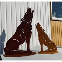 Gartenfigur Wolf Heulend 50cm/75cm Auf Platte Edelrost Rost Metall Rostfigur Hund Fuchs Jagd Tier Rostige Gartendeko Herbstdeko von Dekowelt1111