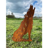 Gartenfigur Wolf Heulend 50x32cm/75x48cm Gartenstecker Edelrost Gartendeko Rost Metall Rostfigur Hund Fuchs Jagd Tier Rostige von Dekowelt1111