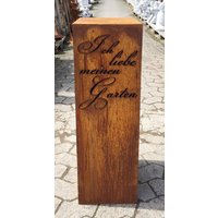 Säule Ich Liebe Meinen Garten Höhe 100cm Zum Beleuchten Edelrost Rost Podest Sockel Rostige Deko Gartendeko von Dekowelt1111