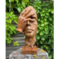 Skulptur See No Evil 29cm Nichts Sehen Gesicht Gusseisen Deko Vintage Eisenguss Mit Rostpatina Kopf Gartenfigur Edelrost Wetterfest von Dekowelt1111