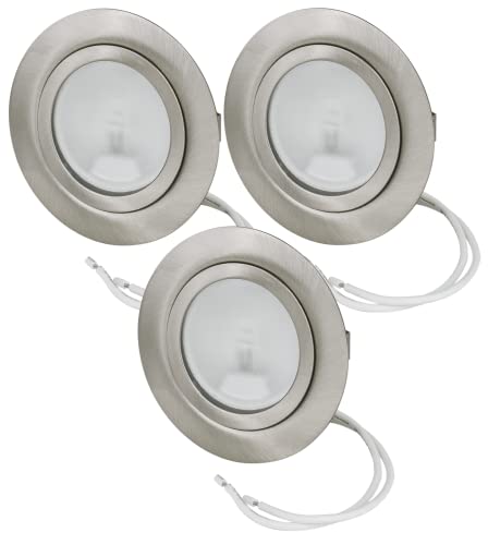 JungesLicht 3er Set Halogen Möbeleinbauleuchte DIMMBAR inklusive 12V 20Watt G4 Leuchtmittel und 10cm Anschlusskabel Spiegelleuchte Möbelleuchte Schrankleuchte Schrankbeleuchtung flache Leuchte von JungesLicht