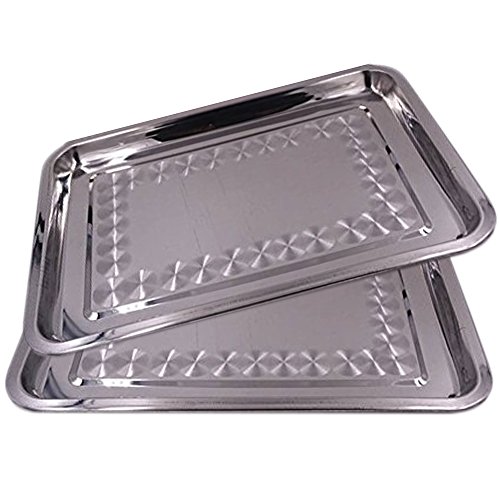 Del - Rechteckiges Serviertablett - Edelstahl - Silber - Set von 2 Stück - 36 x 27 cm von Space Home