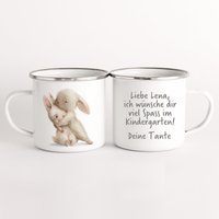 Emaille Tasse Kinder Hasen Häschen Personalisiert Widmung Text Becher Mädchen von DelMaDE