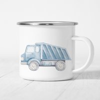 Emaille Tasse Kinder Personalisiert Muldenkipper Sattelkipper Kipplaster Baufahrzeug Baustelle Kinderbecher Namensgeschenk von DelMaDE