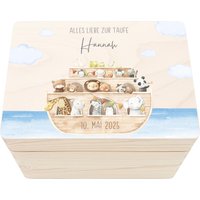 Erinnerungskiste Taufe Geschenk Personalisiertes Taufgeschenk Junge Mädchen Arche Noah Taufbox Holzkiste Mit Deckel Holzbox 30x20x13 cm von DelMaDE