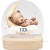 Nachtlicht Baby Kinder Personalisiert Geschenk Zur Geburt Babyzimmer Deko Bär Kinderzimmer Nachtlampe Inkl. Holzfuß & Netzteil von DelMaDE