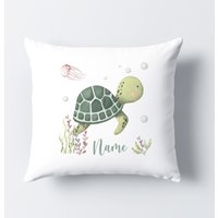 Schildkröten Kissen Personalisiert Mit Namen Kinder Kuschelkissen Deko Tier Für Mädchen Jungen Dekokissen 40x40 cm Inkl. Füllung Und Bezug von DelMaDE