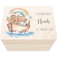 Taufgeschenk Junge Mädchen Erinnerungskiste Taufe Geschenk Personalisierte Arche Noah Taufbox Holzkiste Mit Deckel Holzbox 30x20x13 cm von DelMaDE