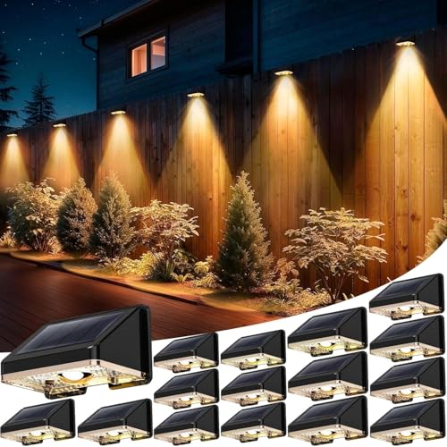 Delaiglow Solarlampen für außen wand, solar wandleuchte aussen, IP67 Wasserdichte Gartenleuchten Solar Zaun Beleuchtung für Garten Balkon Terrasse solarleuchten Zäune Warmweiß 16er von Delaiglow