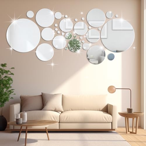 108 Stück 3D Spiegel Wandaufkleber Runde, Kreis Home Acryl Spiegel Aufkleber DIY Deko Wandtattoo Wandsticker Selbstklebend für Zuhause Wohnzimmer Schlafzimmer Korridor Wand Dekoration Wandkunst von Delamiya