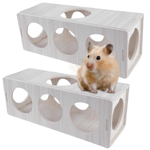 2 Stück Hamster Tunnel, 25 x 9 x 9 cm Hamster Haus aus Holz, Hamster Versteck Holz, Living Röhrentunnel Hamster Spielzeug Hamster Versteck Hamster Zubehör für Meerschwein Zwerghamster Goldhamster von Delamiya