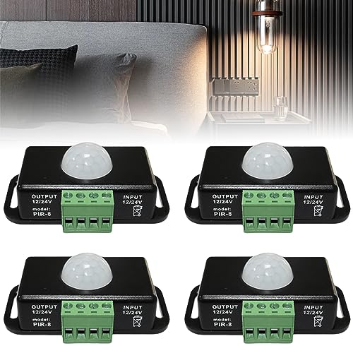 4PCS LED Bewegungsmelder 12V/24V DC, Bewegungssensor Koerper Infrarot Bewegungsm PIR Sensor Schalter Automatik Drahtloser Glühbirnen Dimmer für LED Streifen Leuchtmittel Home Security Schwarz von Delamiya