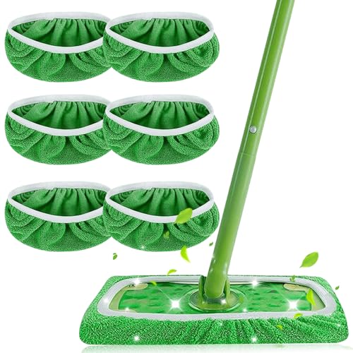 6 Stück Tücher Wiederverwendbare für Swiffer Sweeper Mop, Feuchte Bodentücher mit hoher Wasser- und Schmutzaufnahme Trockene Bodentücher Ersatzbezug für Nass- und Trockengebrauch (6) von Delamiya