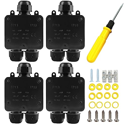 Abzweigdose Wasserdicht: 4 Stück 3 Wege Verteilerdose Außen IP68 Wasserdicht, Verteilerdose Kabelverbinder Wasserdicht, Elektrischer Außenverteilerdose für Kabel mit 5-15 mm Durchmesser (4P) (4) von Delamiya