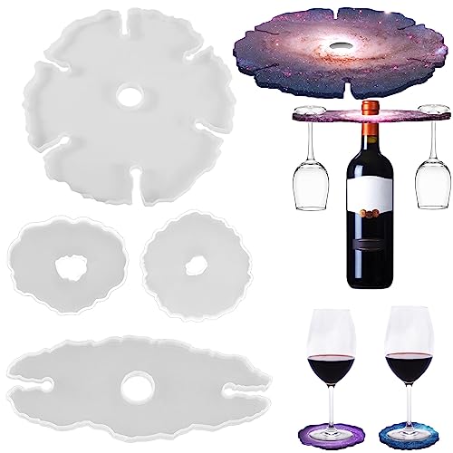 Delamiya 4 Stück Weinregal Silikonform, Silikonformen Epoxidharz Set Weinglashalter Resin Silikon Form Resin Mold Gießformen DIY Set Glasklar Formen für Tablett Heimdekorationen Verwendet Werden von Delamiya