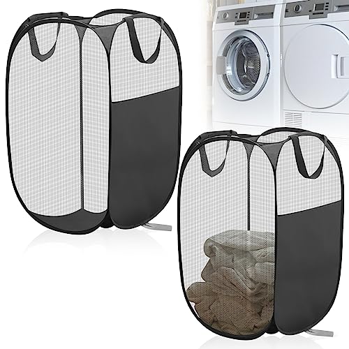 Delamiya Groß Netz-Wäschekorb Faltbar, Pop-up Faltbarer Wäschekorb, Zusammenklappbarer Laundry Baskets Faltbarer Stoffkorb mit Mesh, Wäschekorb mit Griffen für Kinderzimmer, Studentenwohnheim (2 Pack) von Delamiya