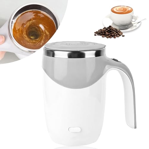 Delamiya Selbstrührende Tasse, 380 ml Automatische magnetische Rührtasse mit Deckel, Selbstrührender Becher, USB Wiederaufladbar, Elektrische Rührtasse für Kaffee, Milch, Heiße Schokolade(Weiß) von Delamiya