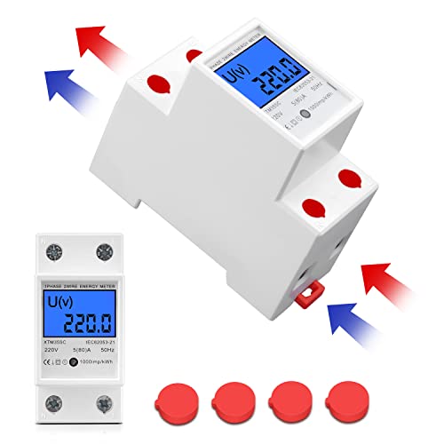 Delamiya Stromzähler Hutschiene, LCD digitaler 1-Phasen wechselstromzähler Hutschiene KWh Zähler, 5(80) A 220V 50Hz 1-phasiger 2-poliger 2P-DIN-Schienen-Stromzähler, LCD Digitaler Verbrauchsmessgerät von Delamiya