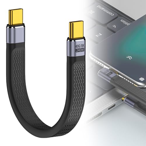 Delamiya USB C Kurze Kabel, 40Gbps USB4.0 Type C Stecker zu Stecker Flachdaten Kurzkabel, 240W USB4.0 C PD Schnelllade Kurzes Kabel, Datenübertragung HD-Video, für Smartphone Power Bank Laptop Tablet von Delamiya