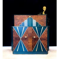 Handbemalter Art Deco Refurbierter Vintage Cocktailschrank von DelanyDesignsStudio