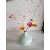 Set Mit 6 Roten Und Orangen Keramikblumen - Ewiges Blumendekor Auf Draht Handgefertigt Vase, Geschenk Oder Wanddekoration von Delaterredestoiles
