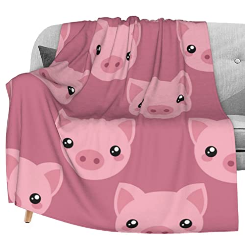 Delerain Weiche Decke mit niedlichem Cartoon-Schweinchen-Motiv, 101,6 x 127 cm, leichte Flanell-Fleece-Decke für Couch, Bett, Sofa, Reisen, Camping, für Kinder und Erwachsene von Delerain