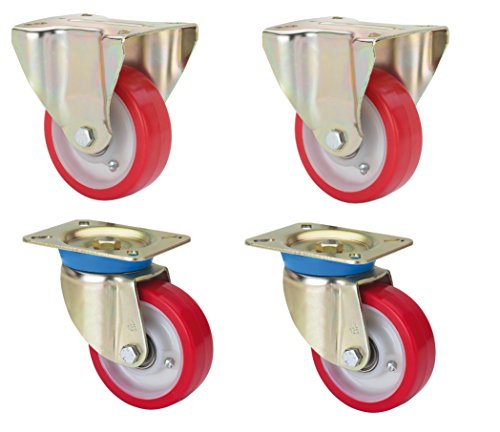 Satz Schwerlastrollen PU-Rad 100 mm Transportrolle Lenkrolle Bockrolle (100 mm) von Delex-Rollen