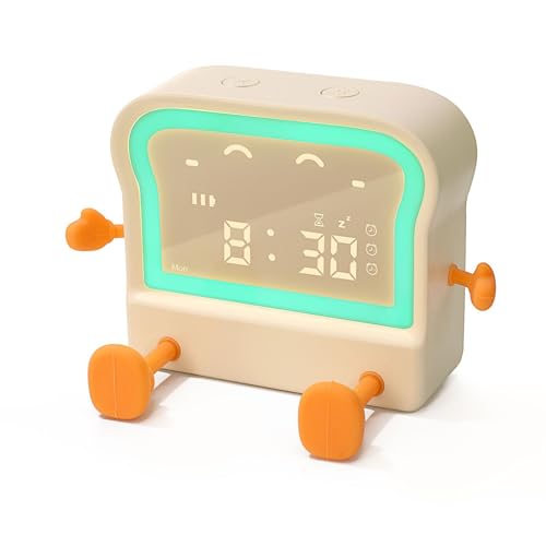 Delgeo Kinderwecker Toast Wecker Kinder Wecker Lernwecker mit Variabler Leise Nachtlicht Schlummerfunktion Timer,Einstellbare Helligkeit und Lautstärke, kann Handyhalter Verwenden von Delgeo