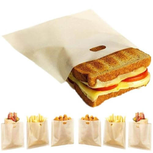 DELIBEST 12 Stück Toasterbeutel wiederverwendbar, 3 Größen antihaftbeschichtete Lebensmittelbeutel für hitzebeständig, gegrillte Käse, Sandwiches, Huhn, Pizza, Gebäck, Panini von DeliBest