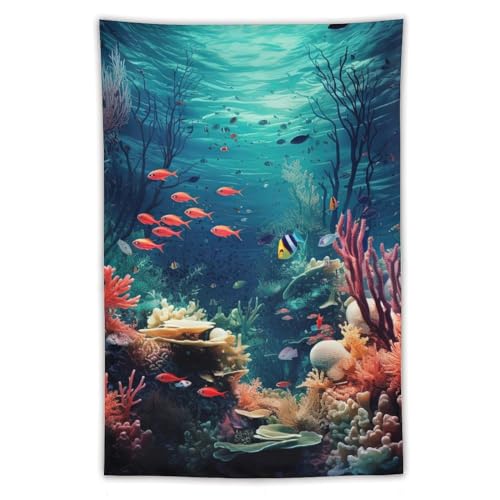 DELIBEST Mysterious Space Tapisserie Unter dem Meer Korallenriff Tapisserie Unterwasser-Tapisserie Wandkunst für Schlafzimmer Wohnzimmer Dekor 101,6 x 152,4 cm von DeliBest