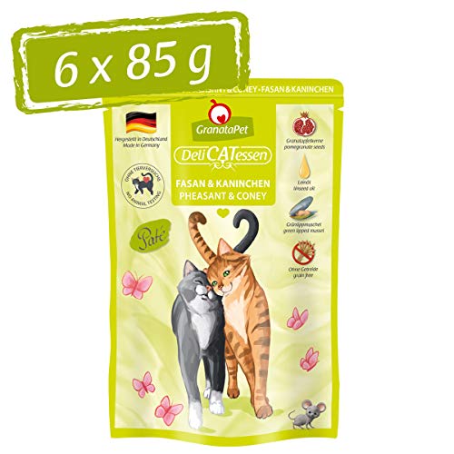 GranataPet Delicatessen Fasan & Kaninchen, 6 x 85 g, Nassfutter für Katzen, Katzenfutter für Feinschmecker, Futter ohne Getreide & ohne Zuckerzusätze von GranataPet