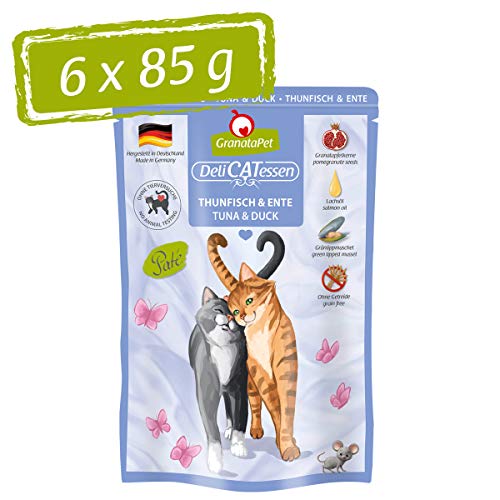 GranataPet Delicatessen Thunfisch & Ente, 6 x 85 g, Nassfutter für Katzen, Katzenfutter für Feinschmecker, Futter ohne Getreide & ohne Zuckerzusätze von GranataPet