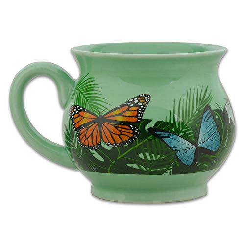 DELICATINO Mate Becher MARIPOSA - Grüne Tasse mit Schmetterlingen aus Keramik - Volumen 150 ml - Spülmaschinenfest von Delicatino