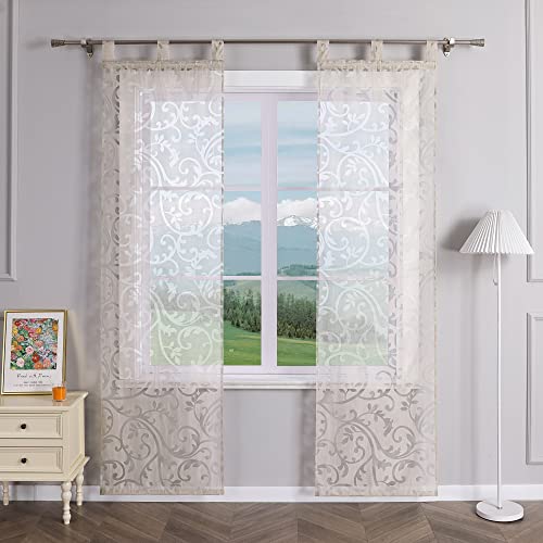 Delien 2er Set Schiebevorhänge Ausbrenner mit Ranken Muster Transparente Gardinen Modern Schiebe Flächenvorhänge Wohnzimmer Vorhang Fenster Gardinen Schals mit Schlaufen BxH 57x225cm,Sand von Delien