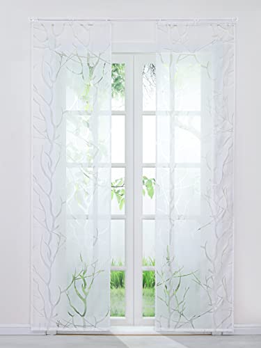 Delien 2er Set Voile Schiebevorhänge mit Klettschiene Ausbrennergardine Flächenvorhänge »Winterzweige« Transparente Gardinen mit Äste Muster Wohnzimmer Fenster Schals Vorhang BxH 57x245cm,Weiß von Delien