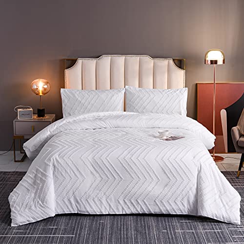 Delien Bettwäsche 155x220 2teilig Einfarbig Microfaser Bettwäsche-Set Getuftet Boho Geometrische Bettwäsche Weiß Modern schick 1 Bettbezug und 1 Kissenbezug 80x80cm von Delien
