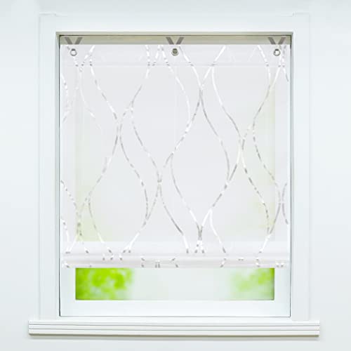 Delien Gardinen Voile 1 Stück Raffrollos mit Grobem Wellenmuster »Wogender Fluss« Gardinenschals Streifen Transparente Vorhänge Fensterschals Raffgardine für Wohnzimmer mit Ösen BxH 120x130cm,Silber von Delien