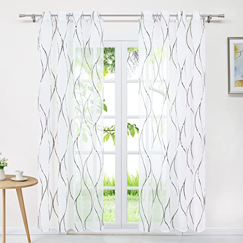 Delien Gardinen Voile 1 Stück »Wogender Fluss« Gardinenschals mit Grobem Wellenmuster Vorhang Transparente Vorhänge Fensterschals Flächenvorhänge für Wohnzimmer mit Ösen BxH 140x225cm,Kaffee von Delien