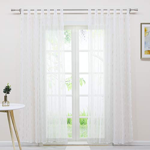 Delien Gardinen in Leinen-Optik Stores Gardine mit Streifen Muster Vorhänge Schlafzimmer transparent Vorhang Fensterschals mit Schlaufen, braun (2er-Set, je 245x140cm) von Delien