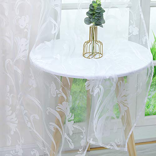 Delien Gardinen mit Kräuselband Voile Ausbrenner Gardine Transparent Vorhang Wohnzimmer Gardinenschals Modern Schal »Orchidee« Flächenvorhänge Fenster Gardine mit Blumenmuster BxH 140x145cm,Weiß von Delien