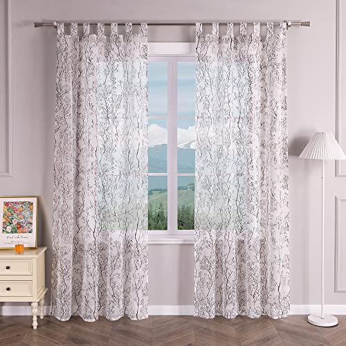 Delien Gardinen mit Schlaufen Modern Gardinenschals Wohnzimmer Transparente Fenster Gardinen Laudhaus Vorhang mit Zweige Muster »Äste« Dekoschals Flächenvorhänge 1 St. Braun,BxH 140x225cm von Delien