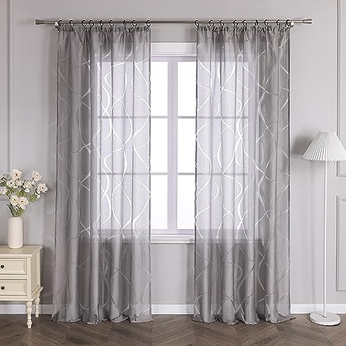 Delien Gardinenschals Ausbrenner Transparente Gardinen mit Kräuselband Modern »Wellen« Fenster Gardinen Wohnzimmer Flächenvorhänge Dekoschals Vorhang mit Wellenmuster 1 St. Grau,BxH 140x175cm von Delien