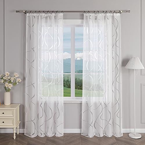 Delien Gardinenschals Ausbrenner Transparente Gardinen mit Kräuselband Modern »Wellen« Fenster Gardinen Wohnzimmer Flächenvorhänge Dekoschals Vorhang mit Wellenmuster 1 St. Weiß,BxH 140x145cm von Delien